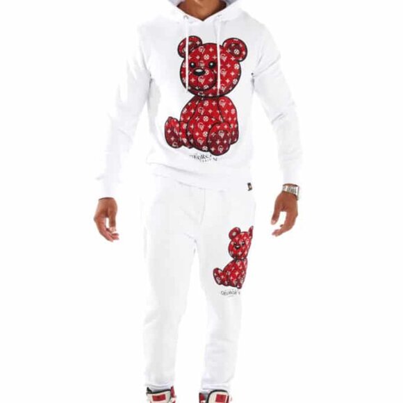 Avenue George V Paris Men's White Jugging Suit 2 piece set Rhinestone Tracksuit - Picture 4 of 6